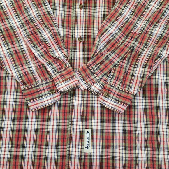 Abercrombie & Fitch Shirt Men's XL Red Plaid Long Sleeve Relaxed Fit Button Down - Picture 7 of 10